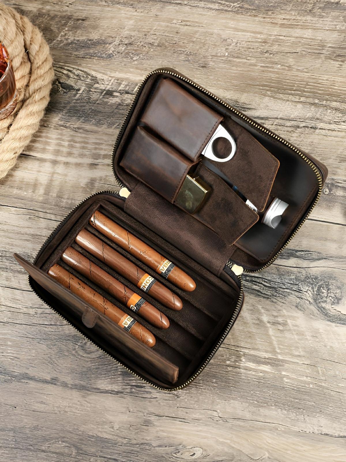 Cave à cigares, en cuir, vintage et adapté au transport, modèle Tiberius - Coffret - Café