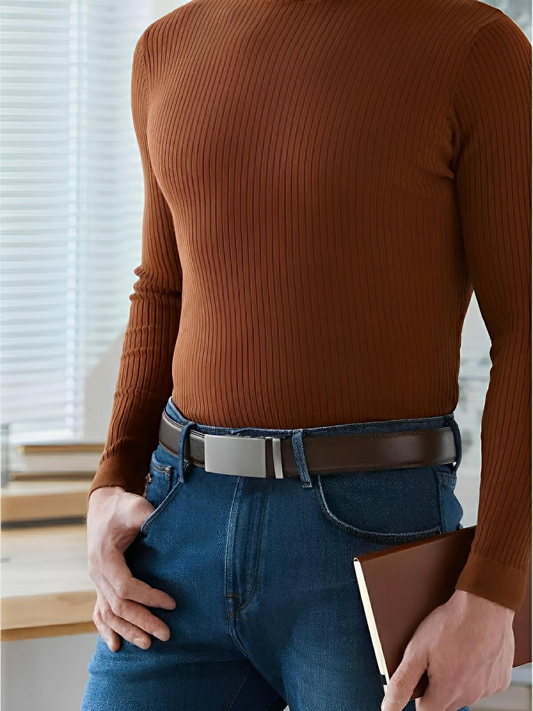 Ceinture homme à boucle plate, automatique, ajustable, élégante et robuste, modèle Victor - Ceinture - Café S
