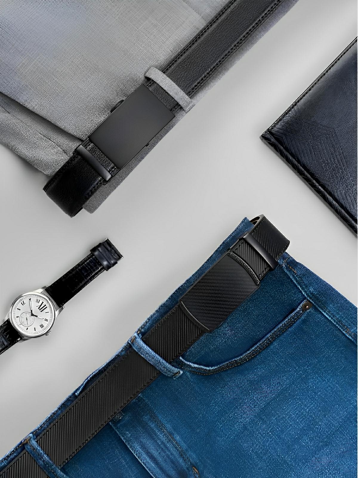 Ceinture homme cuir noir, boucle automatique carbone, ajustable et élégante, modèle Éloi - Ceinture - Noire/Marron S