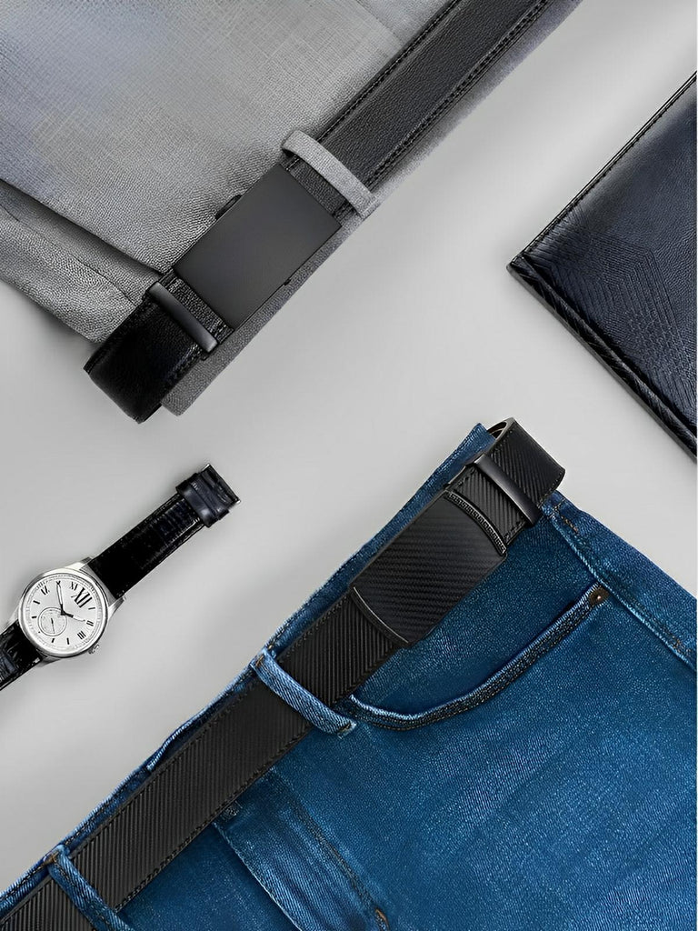 Ceinture homme cuir noir, boucle automatique carbone, ajustable et élégante, modèle Éloi - Ceinture - Noire/Marron S