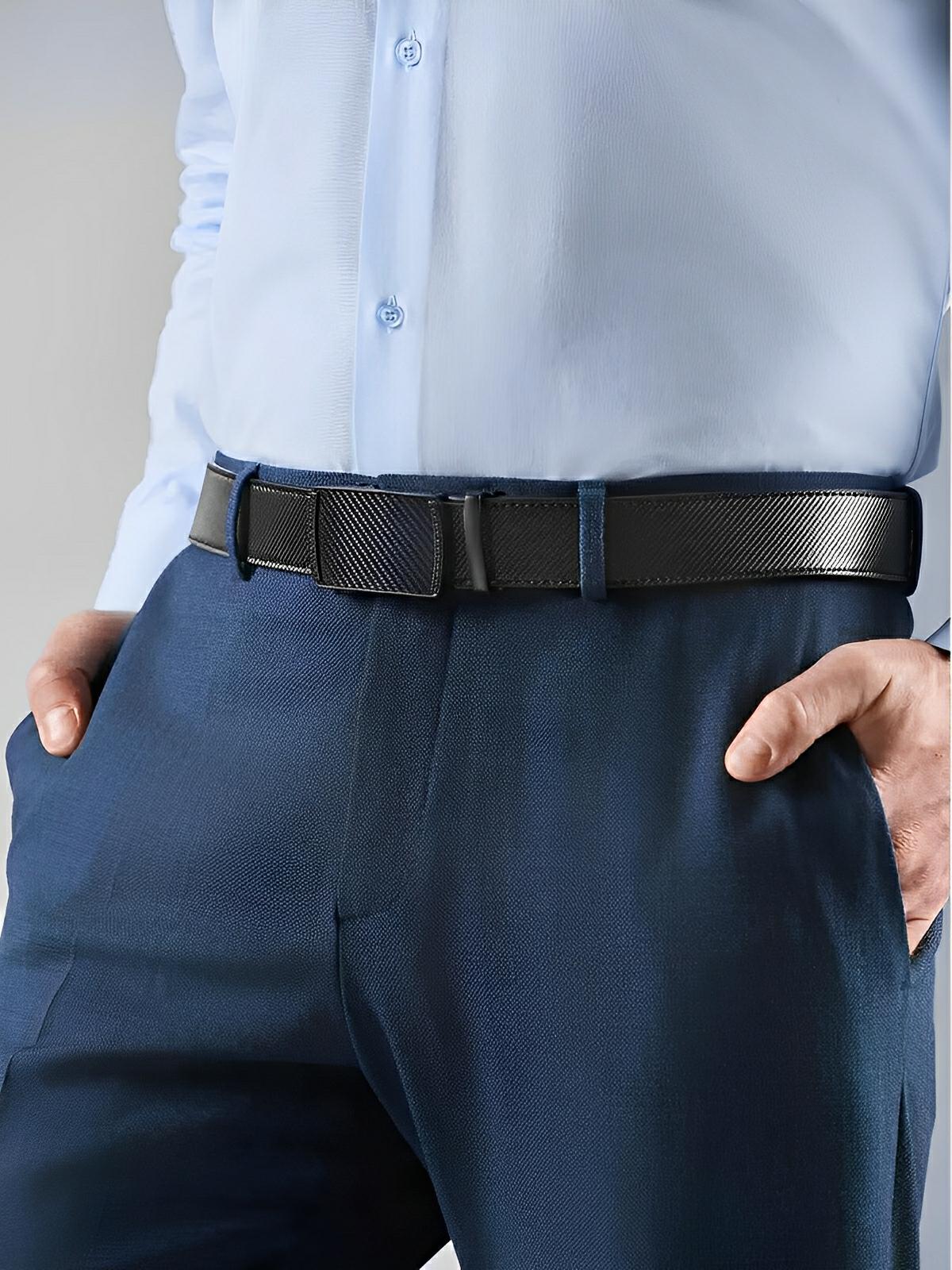 Ceinture homme cuir noir, boucle automatique carbone, ajustable et élégante, modèle Éloi - Ceinture - Noire/Marron S