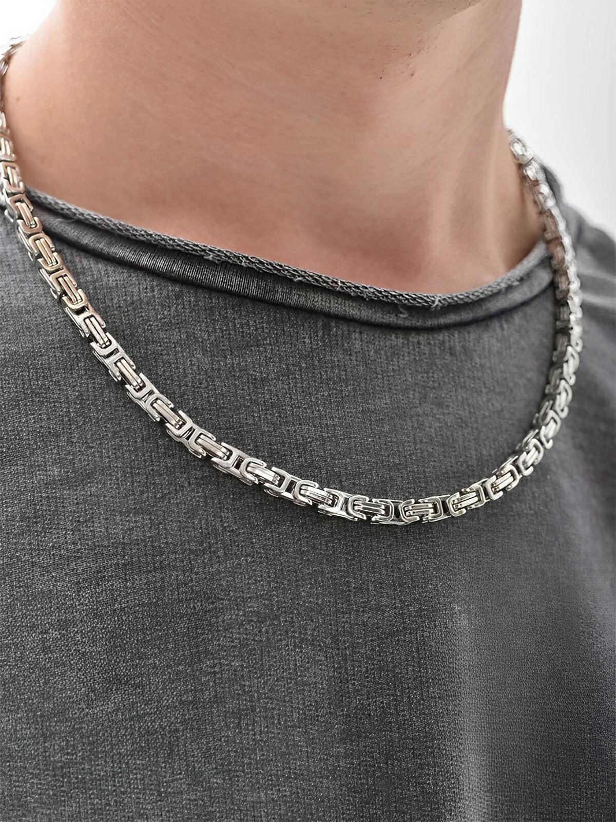 Chaîne en titane, maillons géométriques polis, style moderne, modèle Halo - Collier - Argent 50 cm