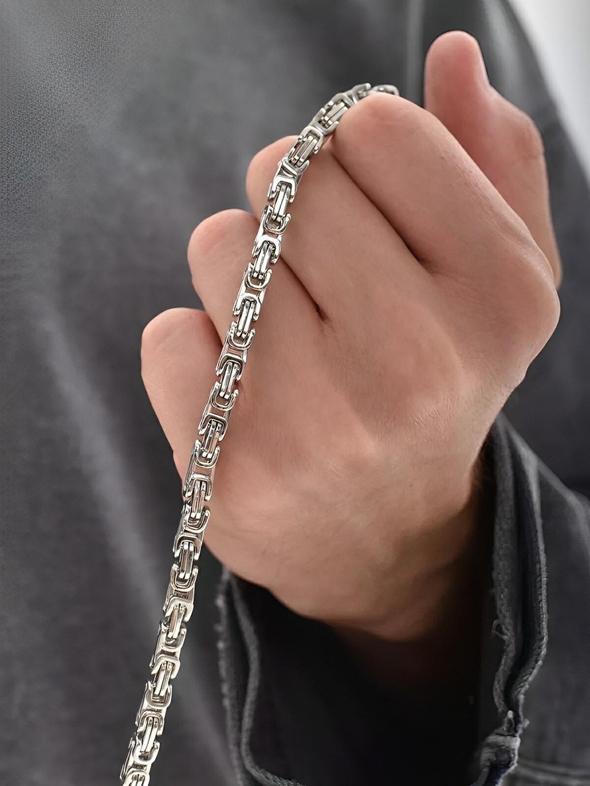 Chaîne en titane, maillons géométriques polis, style moderne, modèle Halo - Collier - Argent 50 cm