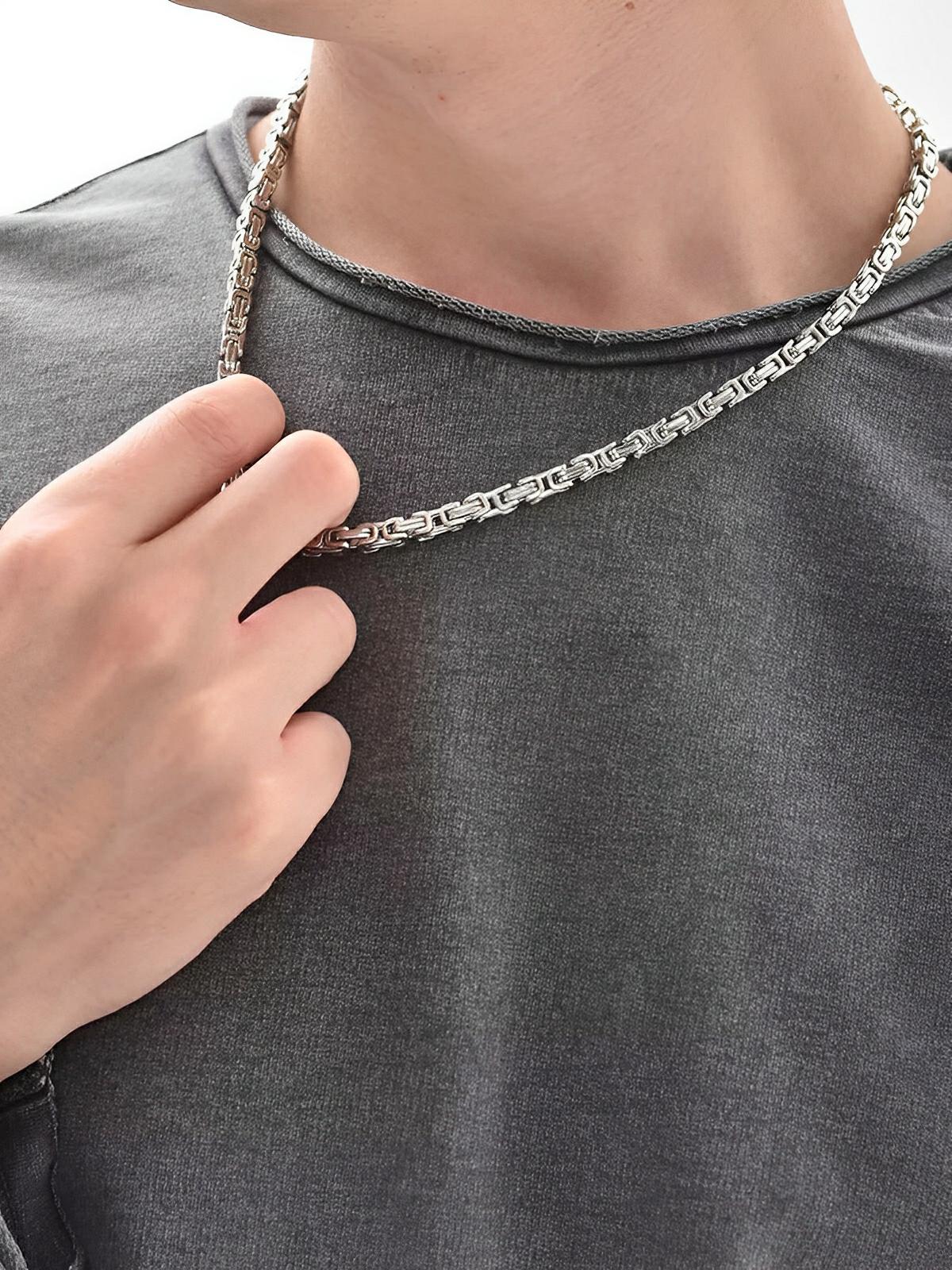 Chaîne en titane, maillons géométriques polis, style moderne, modèle Halo - Collier - Argent 50 cm