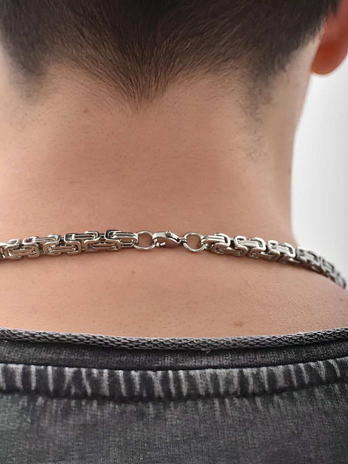 Chaîne en titane, maillons géométriques polis, style moderne, modèle Halo - Collier - Argent 50 cm