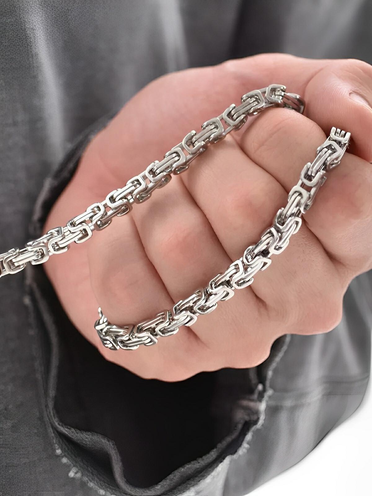 Chaîne en titane, maillons géométriques polis, style moderne, modèle Halo - Collier - Argent 50 cm