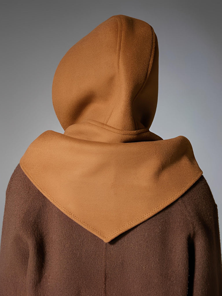 Châle à capuche, foulard chaud hiver, écharpe cape femme, châle camel doux, accessoire mode automne, modèle Pirane - Châle - Camel