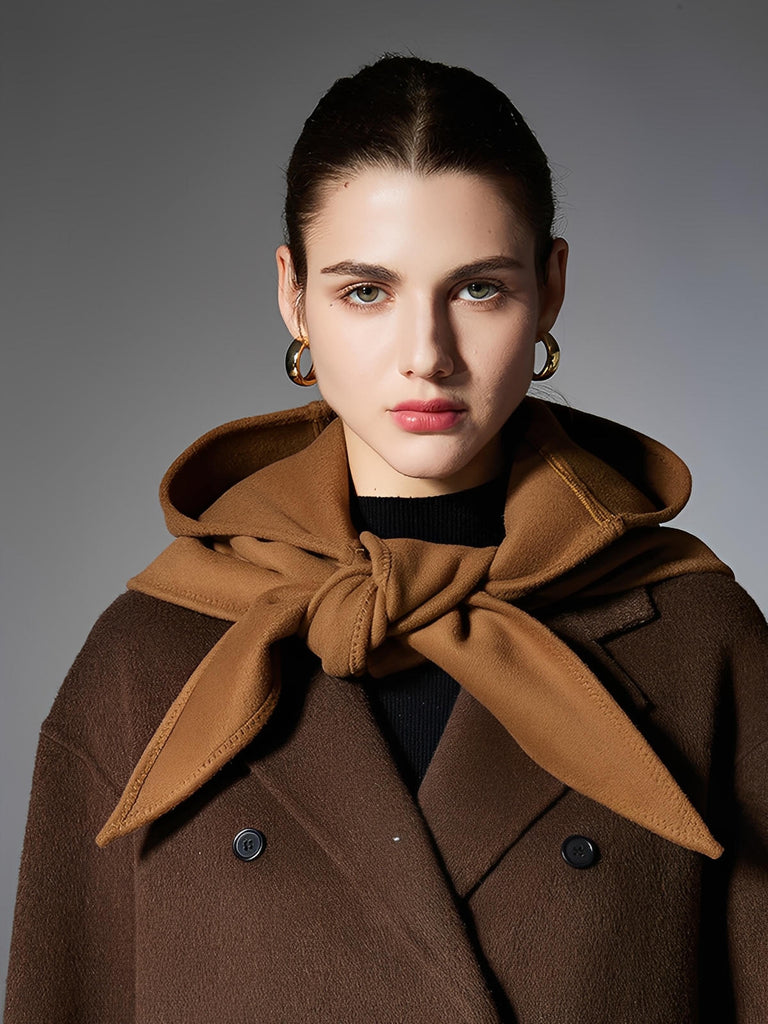 Châle à capuche, foulard chaud hiver, écharpe cape femme, châle camel doux, accessoire mode automne, modèle Pirane - Châle - Camel