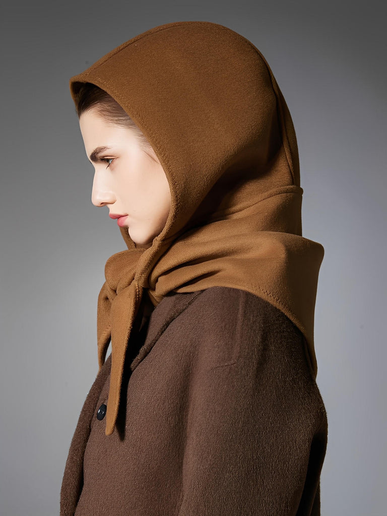 Châle à capuche, foulard chaud hiver, écharpe cape femme, châle camel doux, accessoire mode automne, modèle Pirane - Châle - Camel