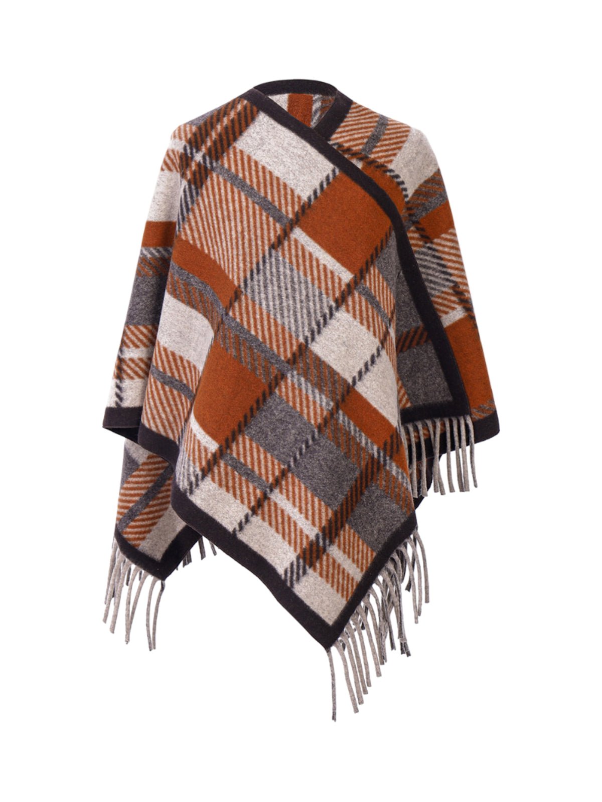 Châle à carreaux femme, châle chaud à franges, poncho laine mélangée, cape douce grande taille, châle hiver automne, modèle Pia - Châle - Multicolore