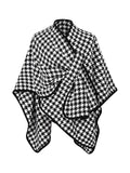 Châle à carreaux pied-de-poule noir et blanc, cape chaude à bouton, poncho hivernal doux, couverture épaissie femme, accessoire mode automne hiver, modèle Izine