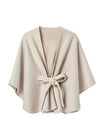 Châle cape double face, laine synthétique douce, ceinture ajustable, couleur beige, style moderne, confort chaud, tenue automne hiver, modèle Marilou - Châle - Beige
