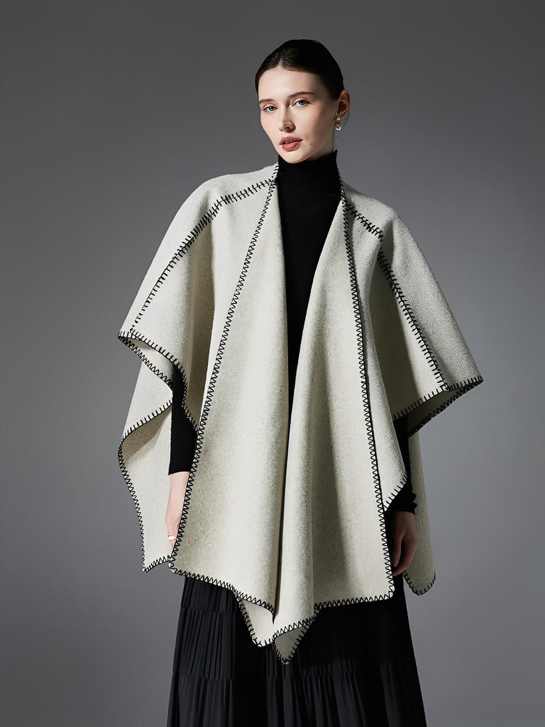 Châle double face, finition bord contrasté, toucher doux, chaud et confortable, style européen moderne, modèle Ertine - Châle - Beige