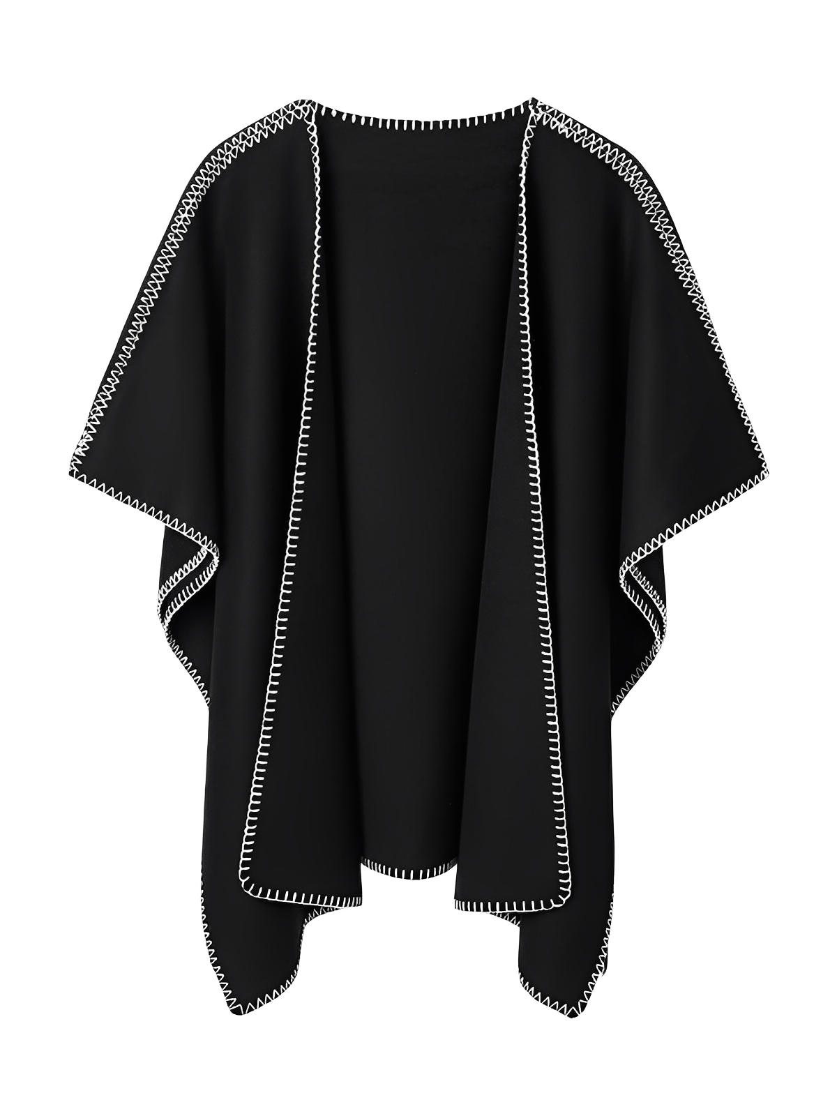 Châle double face, finition bord contrasté, toucher doux, chaud et confortable, style européen moderne, modèle Ertine - Châle - Noir
