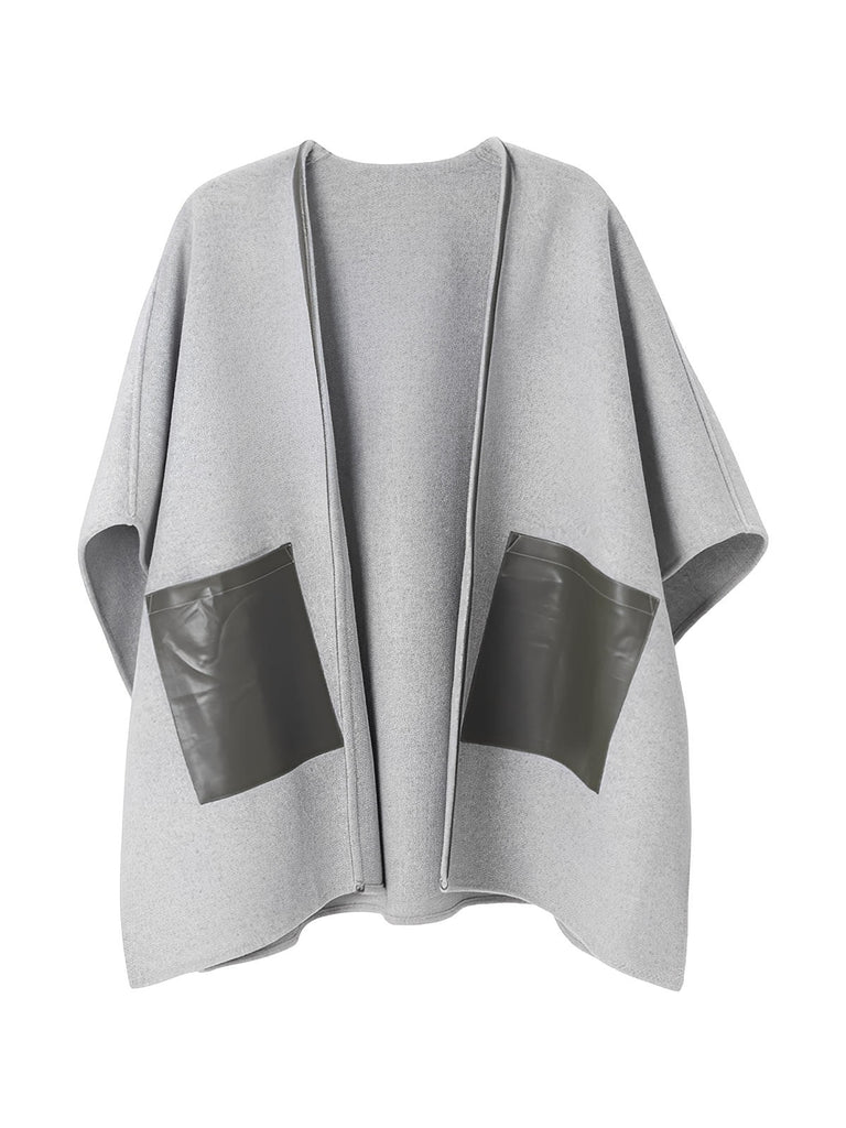 Châle femme, cape mi - saison, châle à poches simili, poncho chaud, manteau sans manches, cape beige chic, châle automne hiver, poncho oversize, châle doux, cape ample, modèle Tarisse - Châle - Gris clair