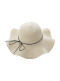 Chapeau de paille femme, large bord, protection solaire, ruban et perle décoratif, idéal pour été et plage, modèle Morgane - Chapeau de paille - Blanc