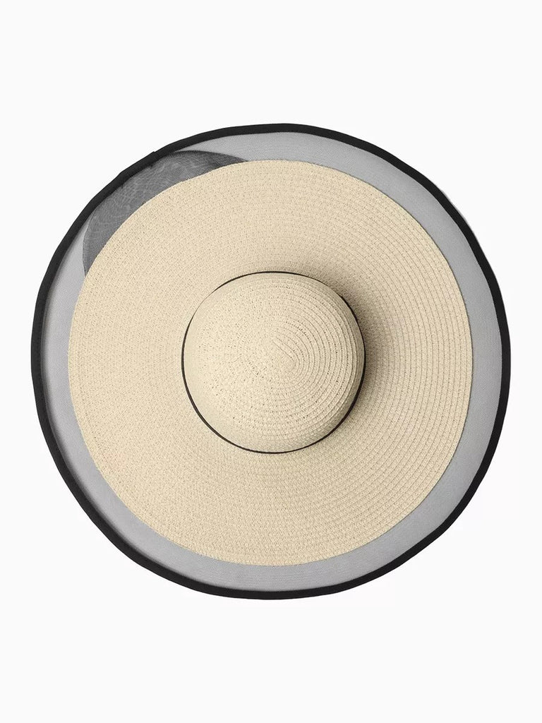 Chapeau de paille pour femme, plage, bord large, capeline filet, chapeau anti - uv élégant, modèle Amy - Chapeau de paille - Beige