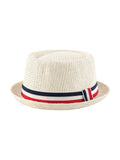 Chapeau de paille trilby, homme, à court bord, respirant, vintage, style panama, bande tricolore française, modèle Lucas - Chapeau de paille - Beige