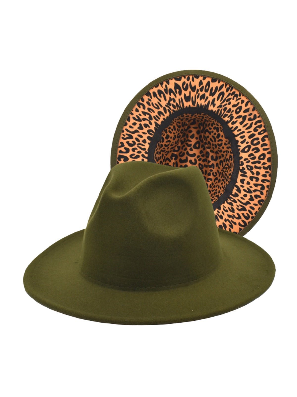 Chapeau fedora feutre femme, fedora léopard intérieur, chapeau large bord automne hiver, feutre rigide imprimé animal, chapeau tendance urbain, modèle Felindrae - Chapeau de paille - Kaki