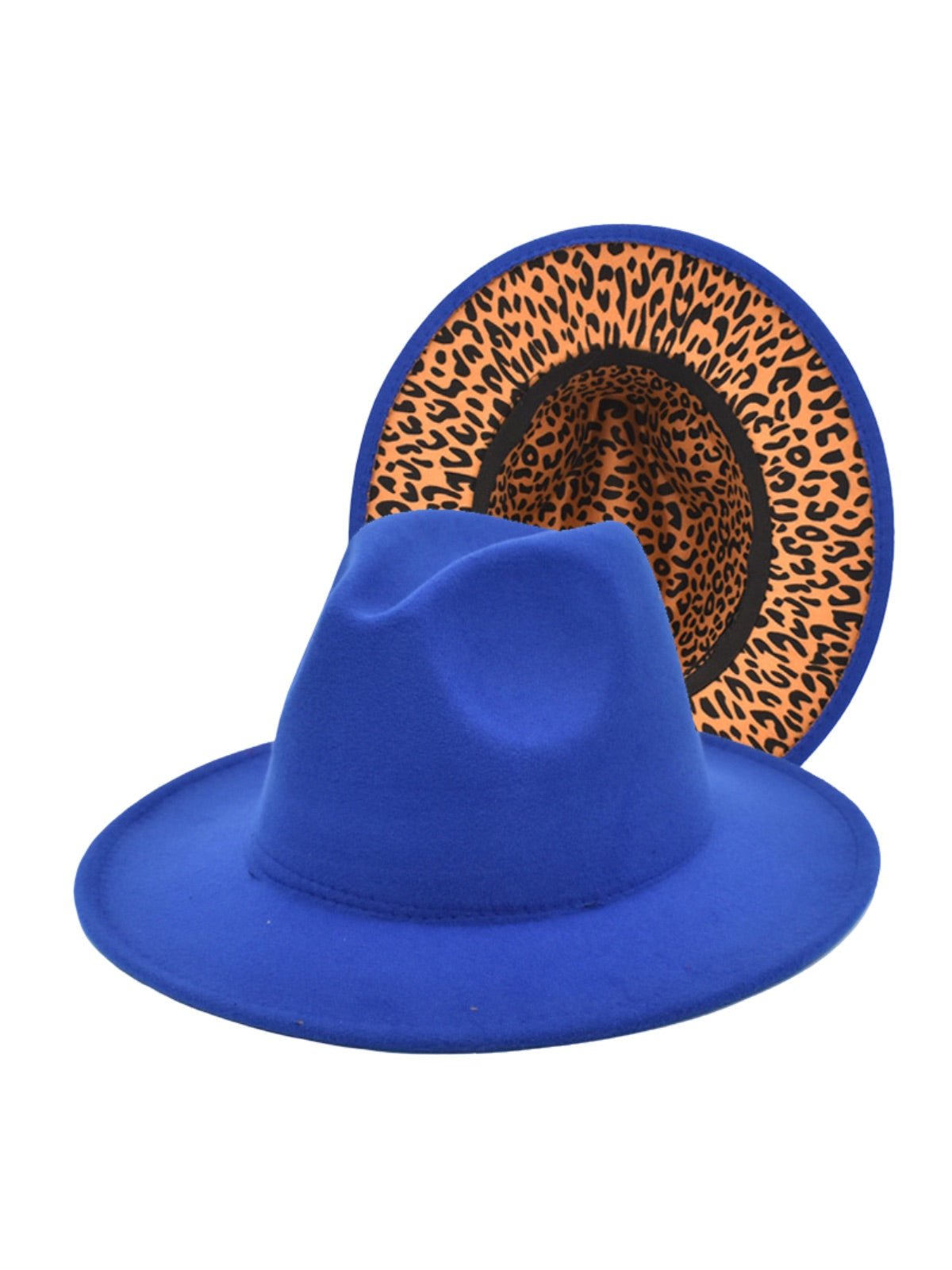 Chapeau fedora feutre femme, fedora léopard intérieur, chapeau large bord automne hiver, feutre rigide imprimé animal, chapeau tendance urbain, modèle Felindrae - Chapeau de paille - Bleu