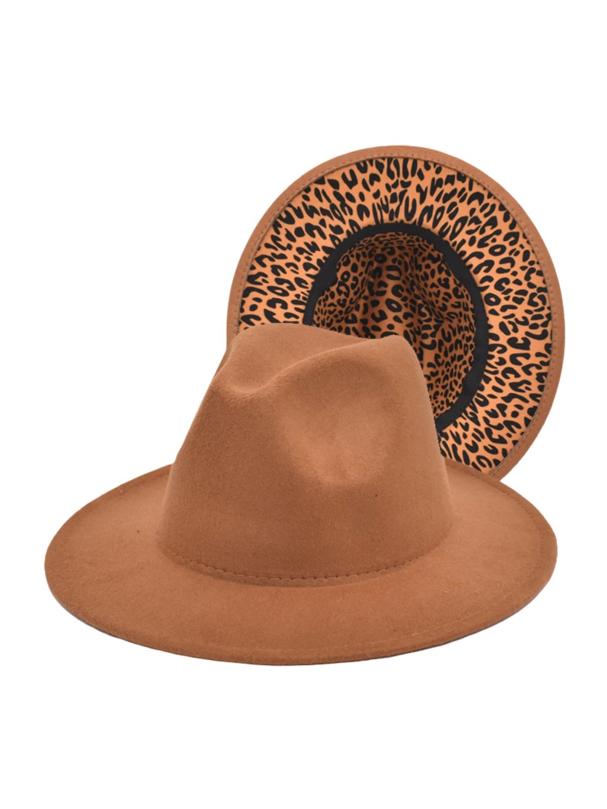 Chapeau fedora feutre femme, fedora léopard intérieur, chapeau large bord automne hiver, feutre rigide imprimé animal, chapeau tendance urbain, modèle Felindrae - Chapeau de paille - Marron