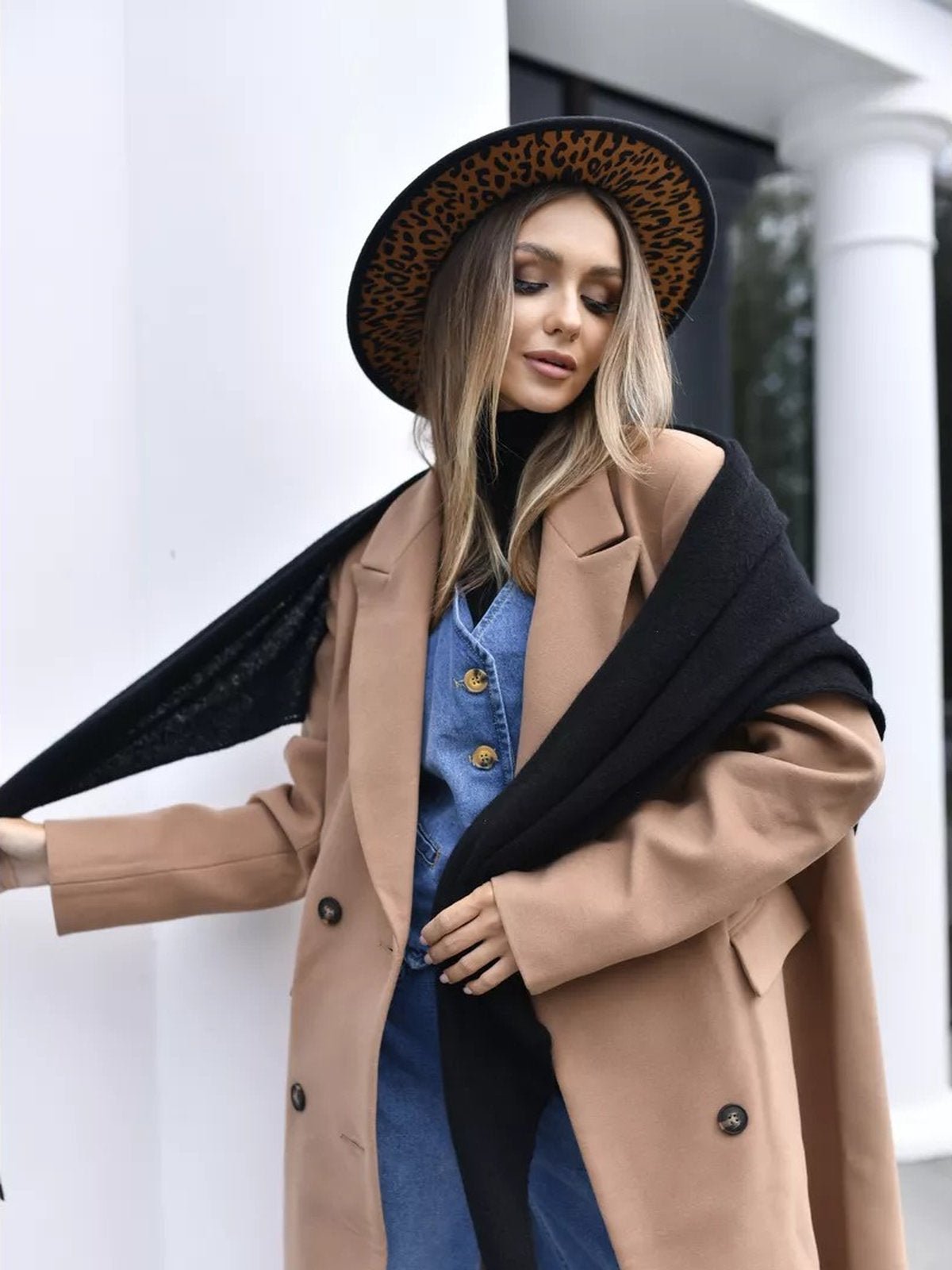 Chapeau fedora feutre femme, fedora léopard intérieur, chapeau large bord automne hiver, feutre rigide imprimé animal, chapeau tendance urbain, modèle Felindrae - Chapeau de paille - Noir