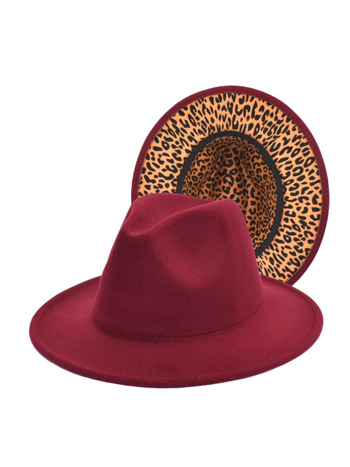 Chapeau fedora feutre femme, fedora léopard intérieur, chapeau large bord automne hiver, feutre rigide imprimé animal, chapeau tendance urbain, modèle Felindrae - Chapeau de paille - Bordeaux