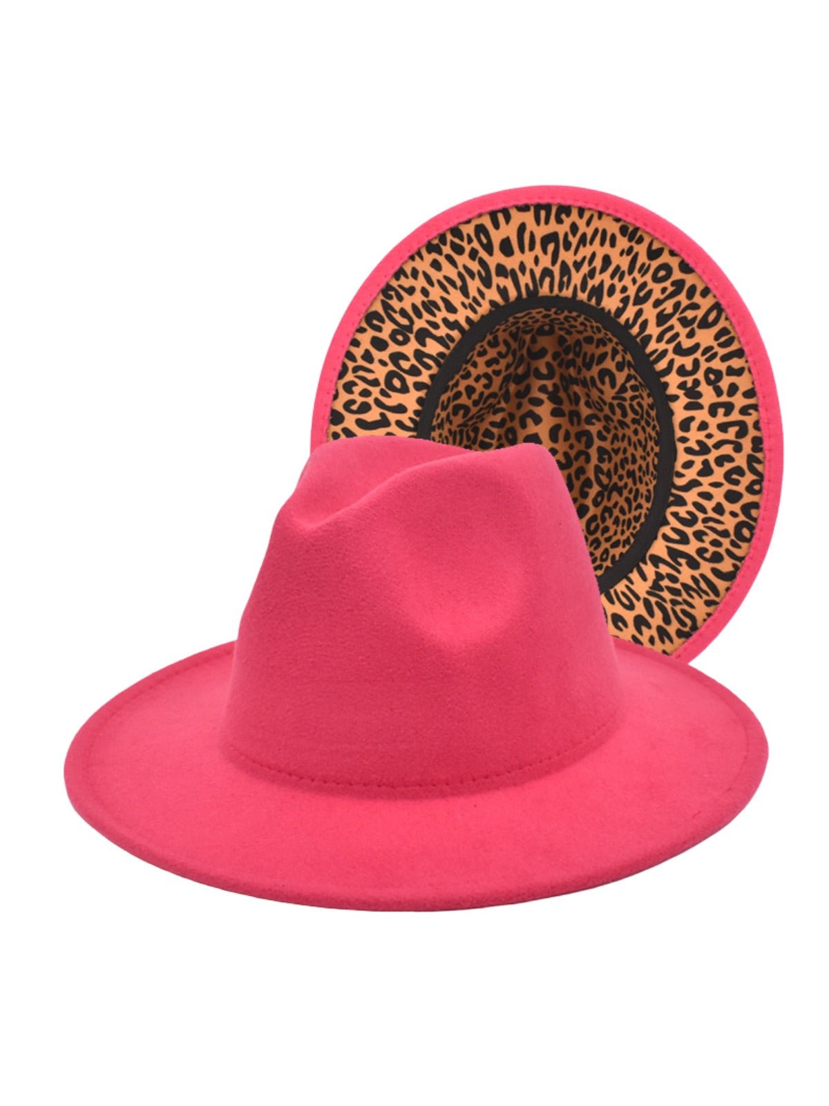 Chapeau fedora feutre femme, fedora léopard intérieur, chapeau large bord automne hiver, feutre rigide imprimé animal, chapeau tendance urbain, modèle Felindrae - Chapeau de paille - Fuschia