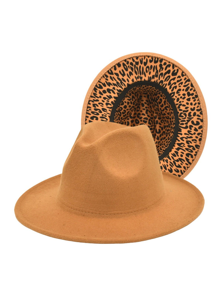 Chapeau fedora feutre femme, fedora léopard intérieur, chapeau large bord automne hiver, feutre rigide imprimé animal, chapeau tendance urbain, modèle Felindrae - Chapeau de paille - Camel