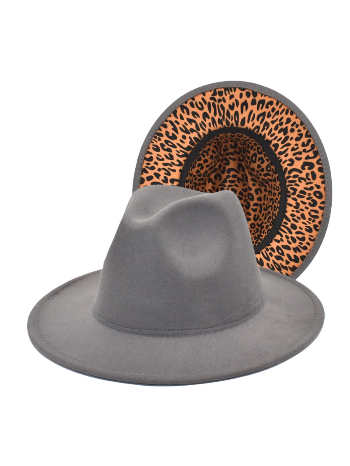 Chapeau fedora feutre femme, fedora léopard intérieur, chapeau large bord automne hiver, feutre rigide imprimé animal, chapeau tendance urbain, modèle Felindrae - Chapeau de paille - Gris