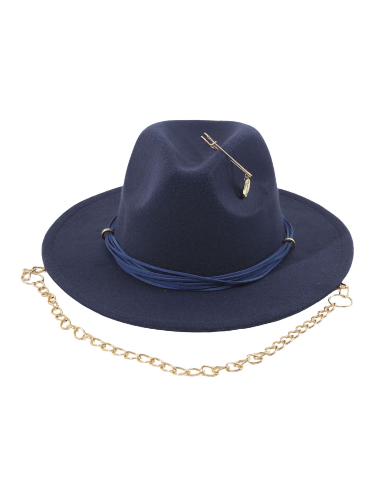 Chapeau feutre femme, chapeau large bord, accessoire mode automne, feutre doux confortable, avec bijou broche doré, modèle Murize - Chapeau de paille - Bleu marine