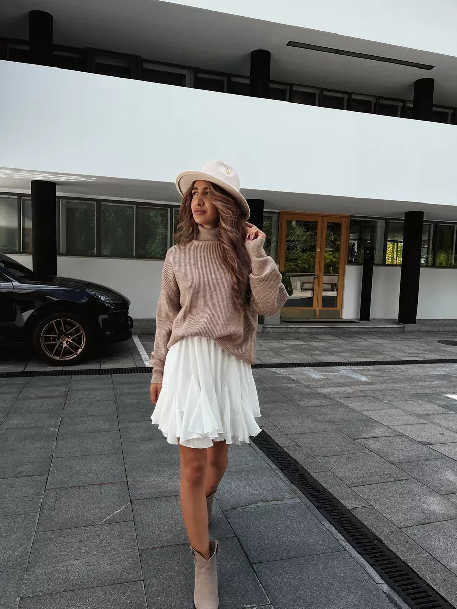 Chapeau feutre femme, chapeau large bord, accessoire mode automne, feutre doux confortable, avec bijou broche doré, modèle Murize - Chapeau de paille - Beige