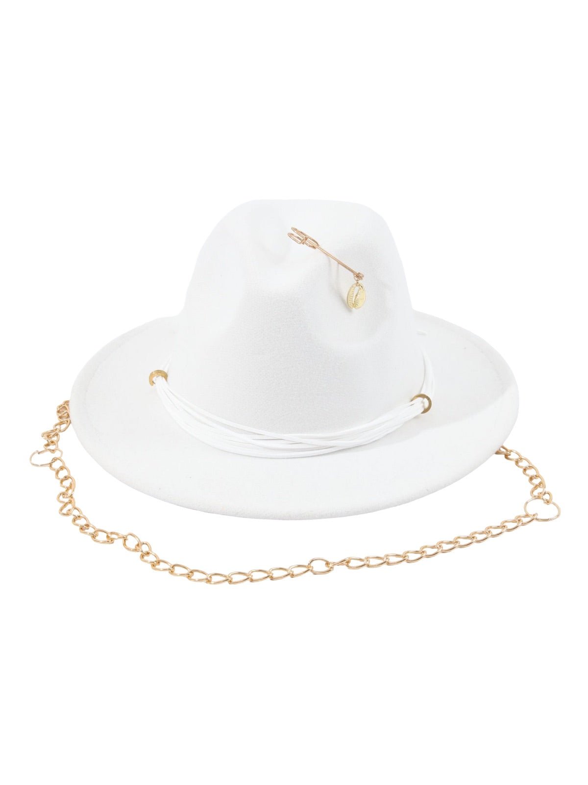 Chapeau feutre femme, chapeau large bord, accessoire mode automne, feutre doux confortable, avec bijou broche doré, modèle Murize - Chapeau de paille - Blanc