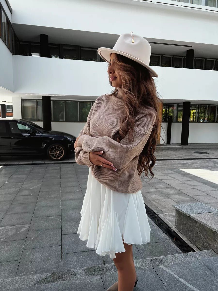 Chapeau feutre femme, chapeau large bord, accessoire mode automne, feutre doux confortable, avec bijou broche doré, modèle Murize - Chapeau de paille - Beige