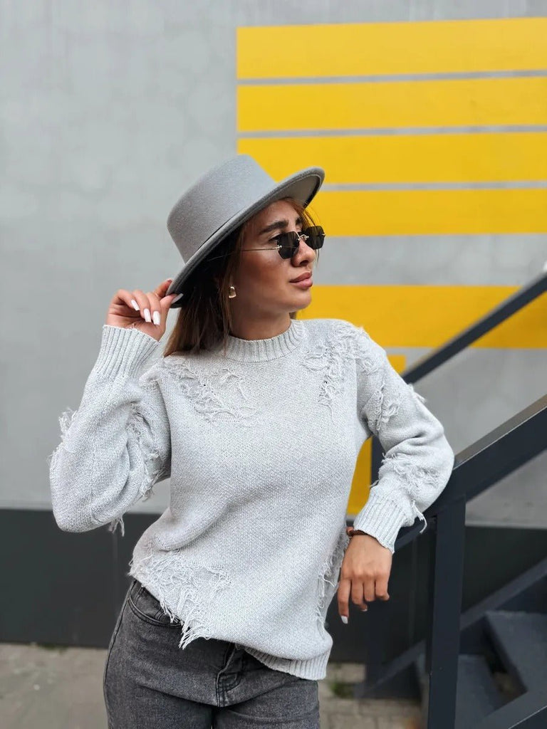 Chapeau feutre femme, rétro, accessoire mode automne hiver, couvre - chef plat à bord court, style vintage à ruban, modèle Ogana - Chapeau de paille - Gris