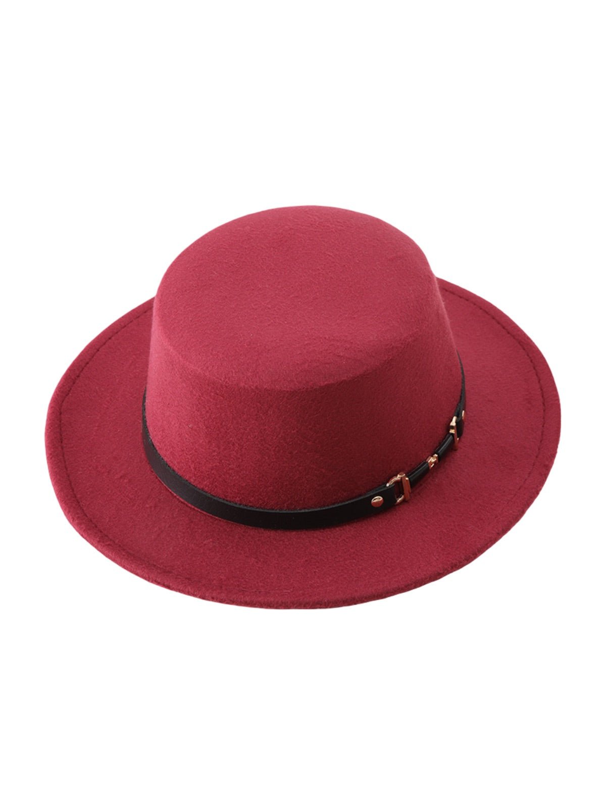 Chapeau feutre femme, rétro, accessoire mode automne hiver, couvre - chef plat à bord court, style vintage à ruban, modèle Ogana - Chapeau de paille - Bordeaux