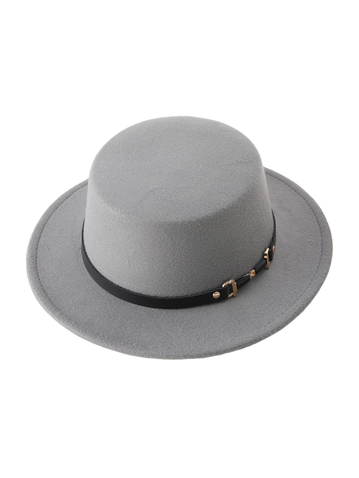 Chapeau feutre femme, rétro, accessoire mode automne hiver, couvre - chef plat à bord court, style vintage à ruban, modèle Ogana - Chapeau de paille - Gris