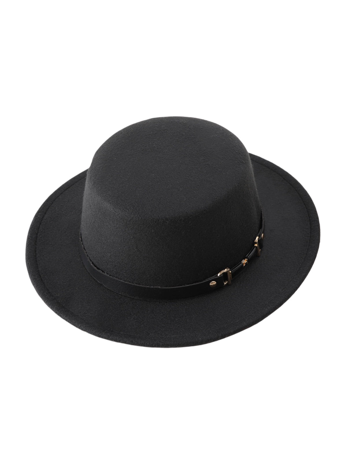 Chapeau feutre femme, rétro, accessoire mode automne hiver, couvre - chef plat à bord court, style vintage à ruban, modèle Ogana - Chapeau de paille - Noir