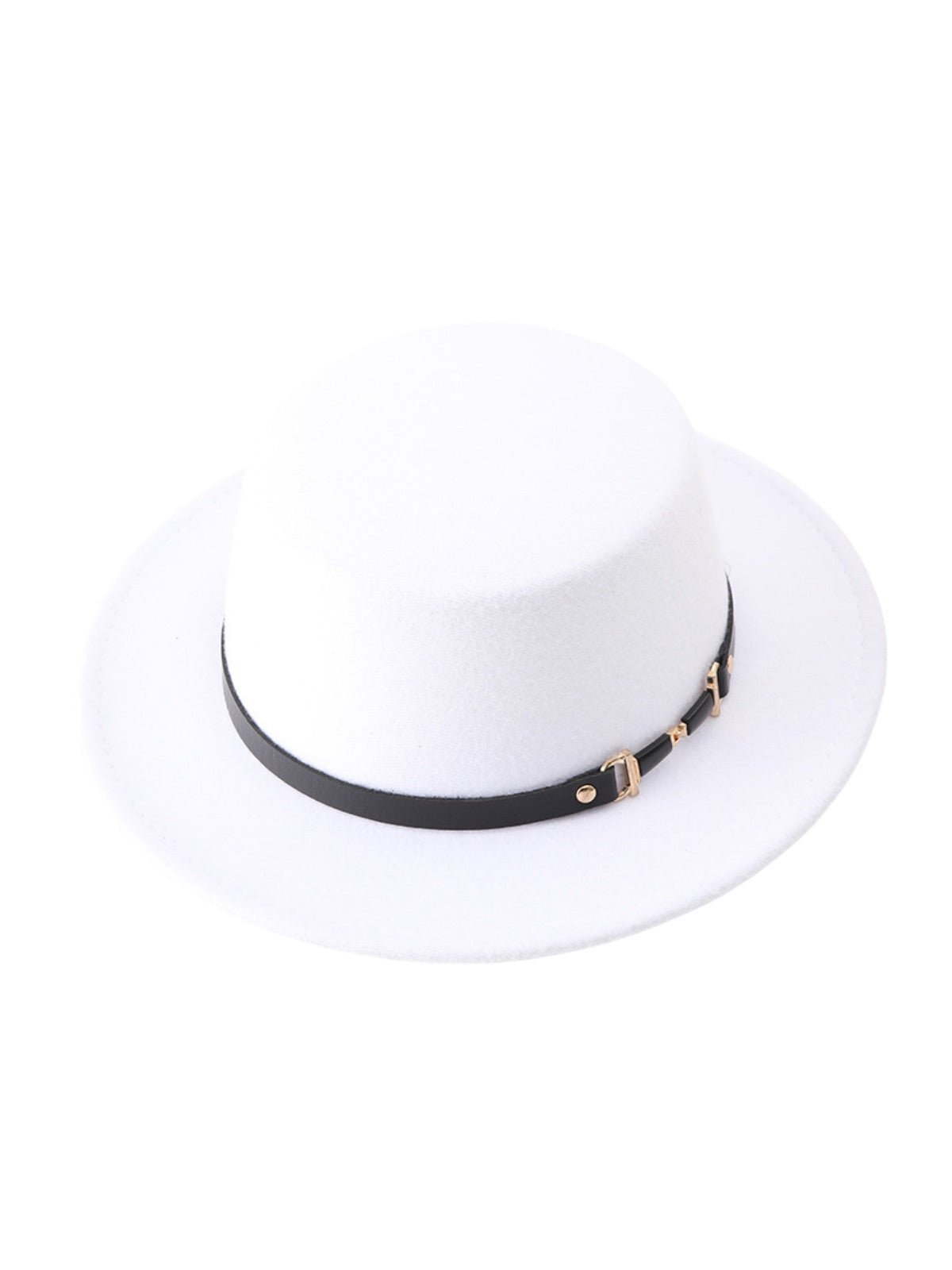 Chapeau feutre femme, rétro, accessoire mode automne hiver, couvre - chef plat à bord court, style vintage à ruban, modèle Ogana - Chapeau de paille - Blanc