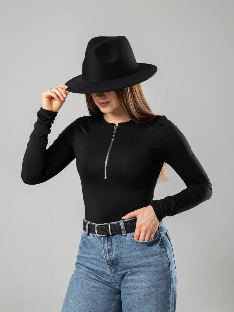 Chapeau feutre unisexe, fedora large bord, réglable bande intérieure, protection solaire UPF50+, feutre léger sans doublure, style urbain chic, modèle Nirma - Chapeau de paille - Noir