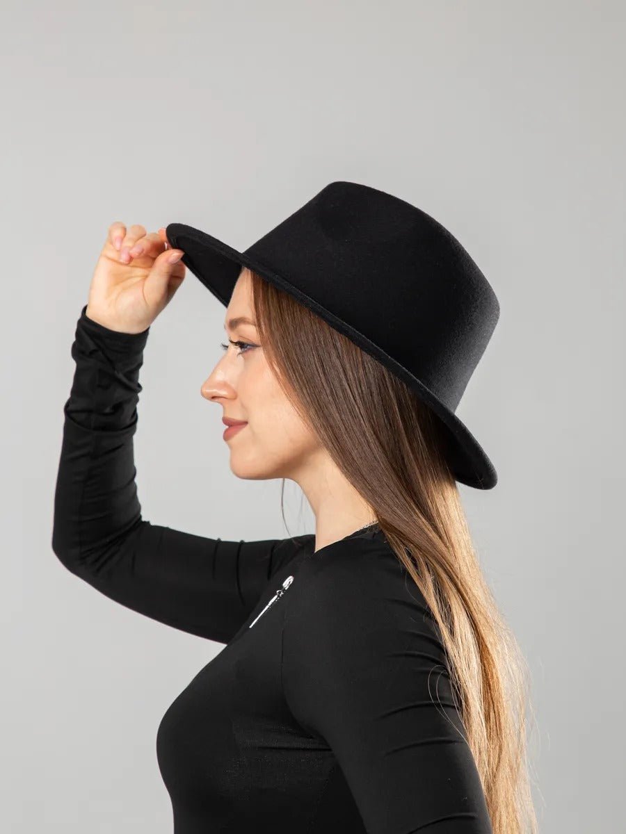 Chapeau feutre unisexe, fedora large bord, réglable bande intérieure, protection solaire UPF50+, feutre léger sans doublure, style urbain chic, modèle Nirma - Chapeau de paille - Noir