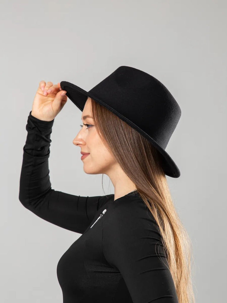 Chapeau feutre unisexe, fedora large bord, réglable bande intérieure, protection solaire UPF50+, feutre léger sans doublure, style urbain chic, modèle Nirma - Chapeau de paille - Noir