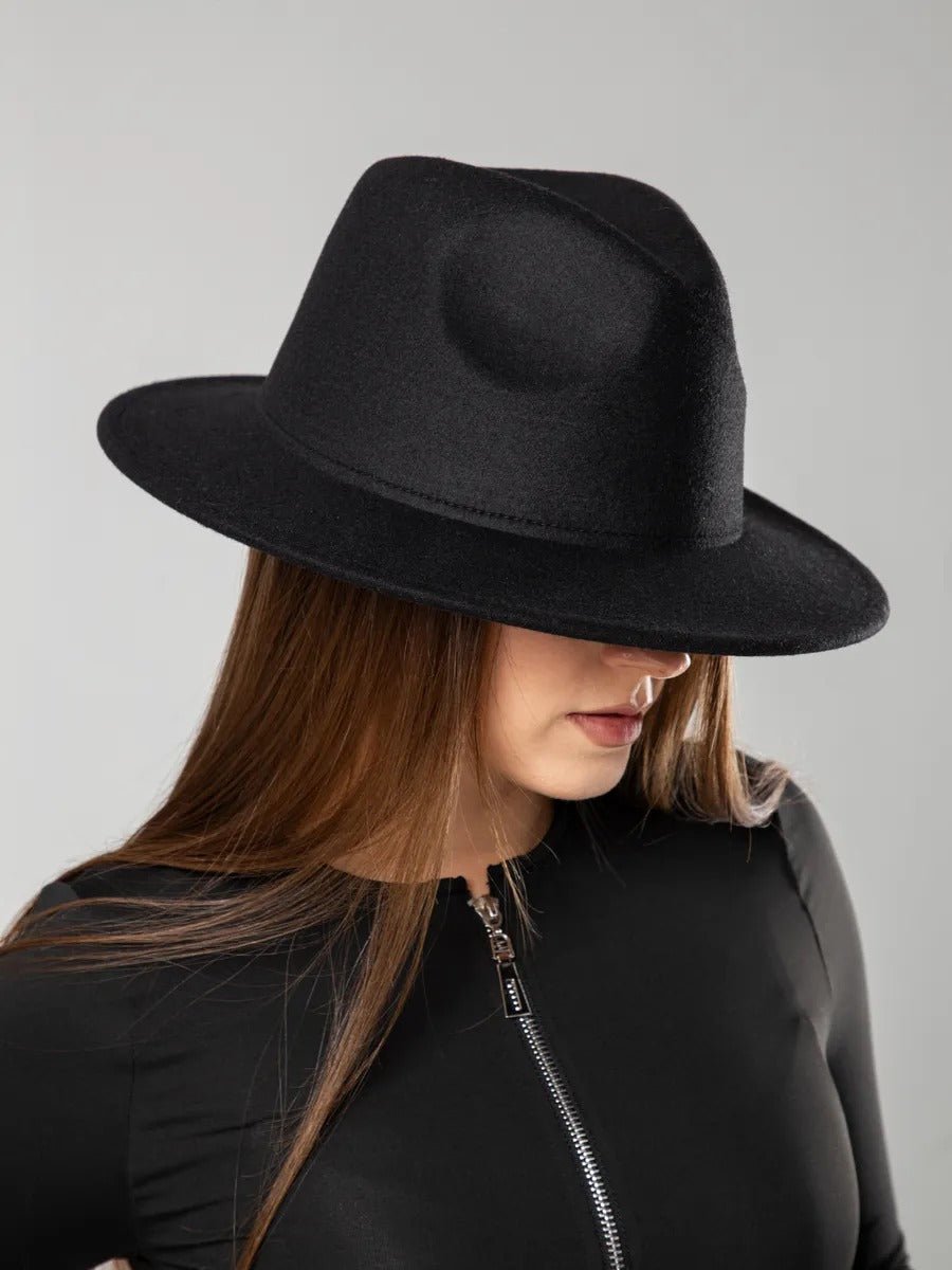 Chapeau feutre unisexe, fedora large bord, réglable bande intérieure, protection solaire UPF50+, feutre léger sans doublure, style urbain chic, modèle Nirma - Chapeau de paille - Noir