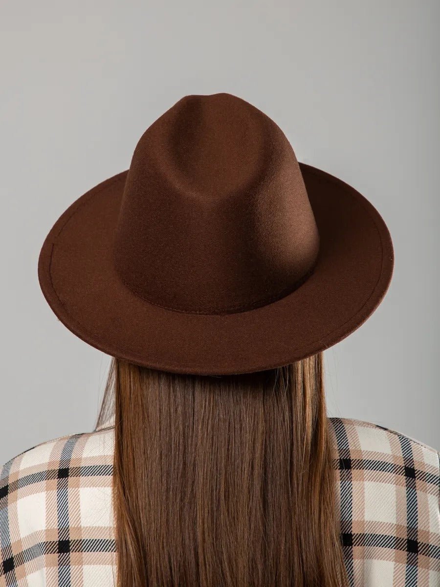 Chapeau feutre unisexe, fedora large bord, réglable bande intérieure, protection solaire UPF50+, feutre léger sans doublure, style urbain chic, modèle Nirma - Chapeau de paille - Marron