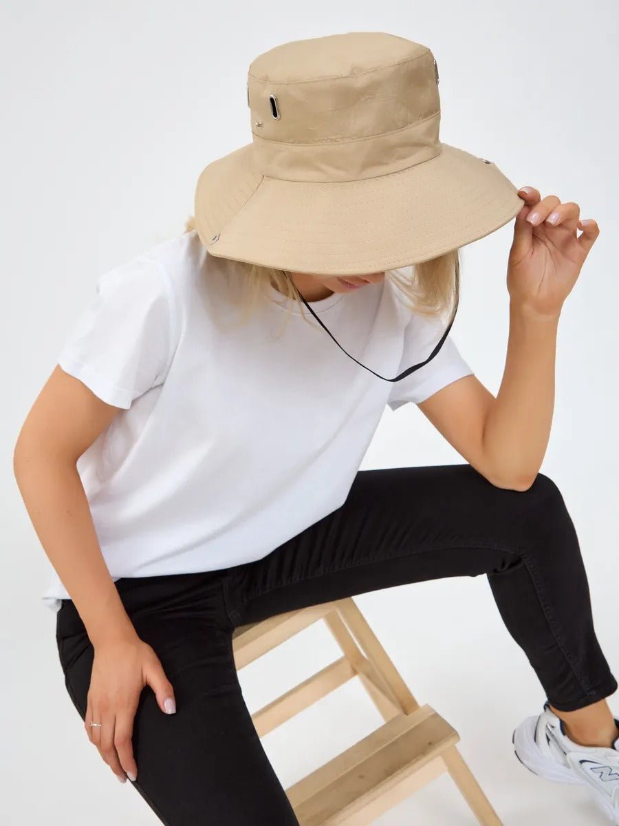 Chapeau large bord, protection solaire UPF 50+, accessoire plein air, couvre - chef unisexe été, modèle respirant léger, style randonnée, tissu séchage rapide, modèle Hitar - Chapeau de paille - Beige