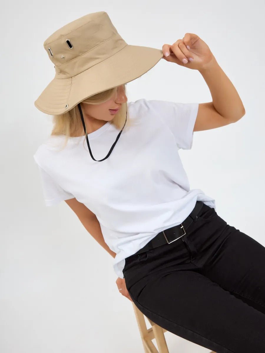 Chapeau large bord, protection solaire UPF 50+, accessoire plein air, couvre - chef unisexe été, modèle respirant léger, style randonnée, tissu séchage rapide, modèle Hitar - Chapeau de paille - Beige