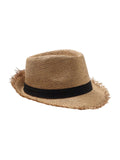 Chapeau paille homme, chapeau panama, à bord effiloché, fedora, idéal pour le soleil, modèle Valentin - Chapeau de paille - Camel
