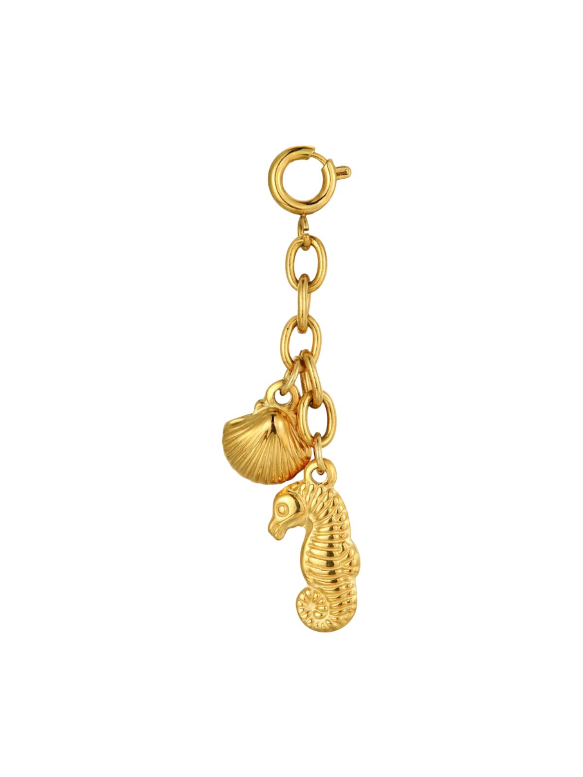 Charm bikini doré, pendentif coquillage hippocampe, bijou waterproof, acier inoxydable doré, accessoire hypoallergénique, modèle Hipa - charms - 