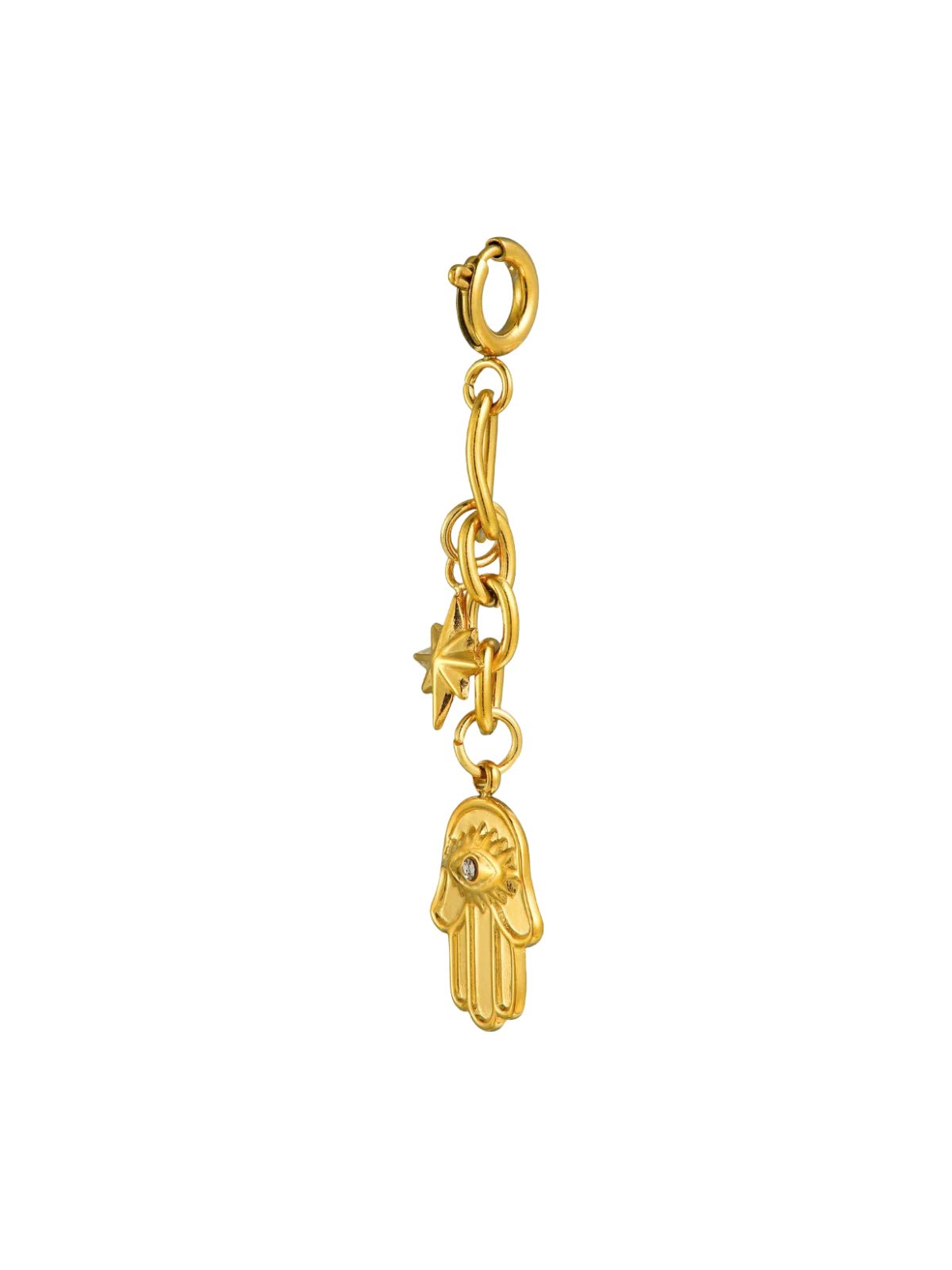 Charm pendentif main de fatma protectrice, acier inoxydable, plaqué or, waterproof, hypoallergénique, modèle Penny - charms - 