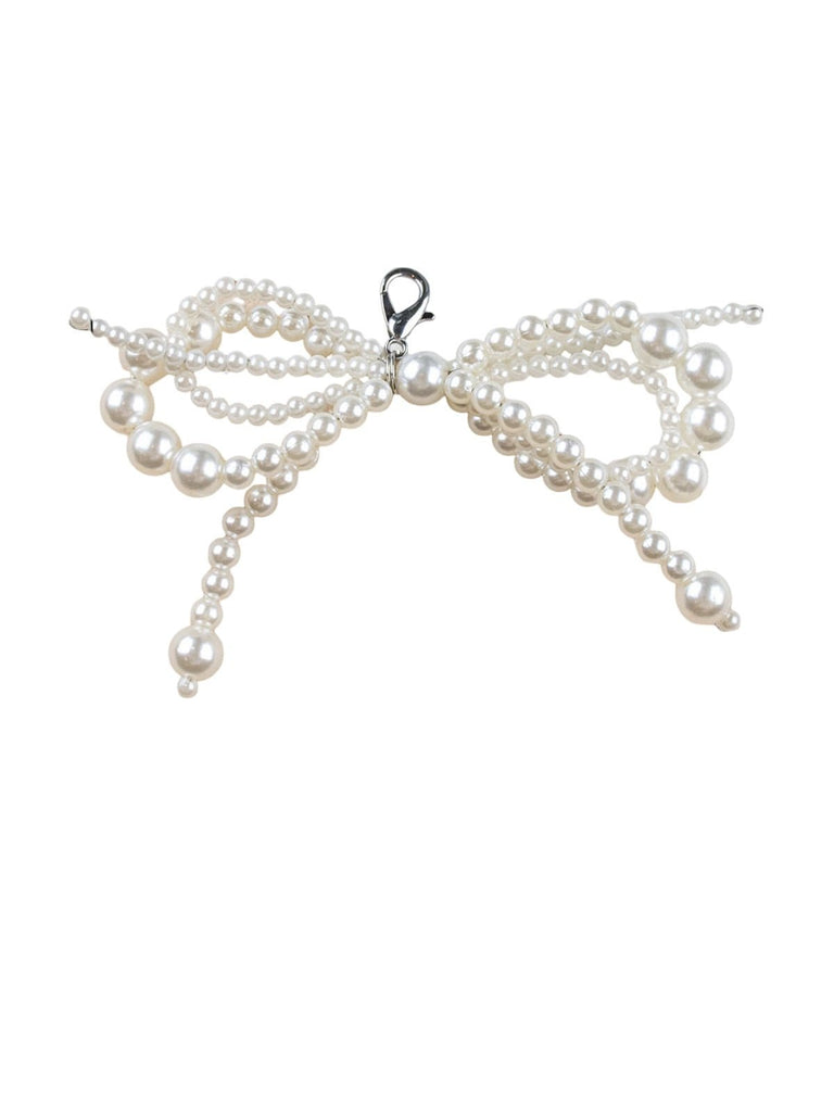 Charm pendentif perles, nœud papillon dentelle, bijou décoratif chaussures ou sac, accessoire perlé chic, breloque amovible féminine, modèle Rinza - charms - Style 2